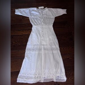 LoveShackFancy White Lace Dress NWT S cotton classic top viral bohemian gown fav